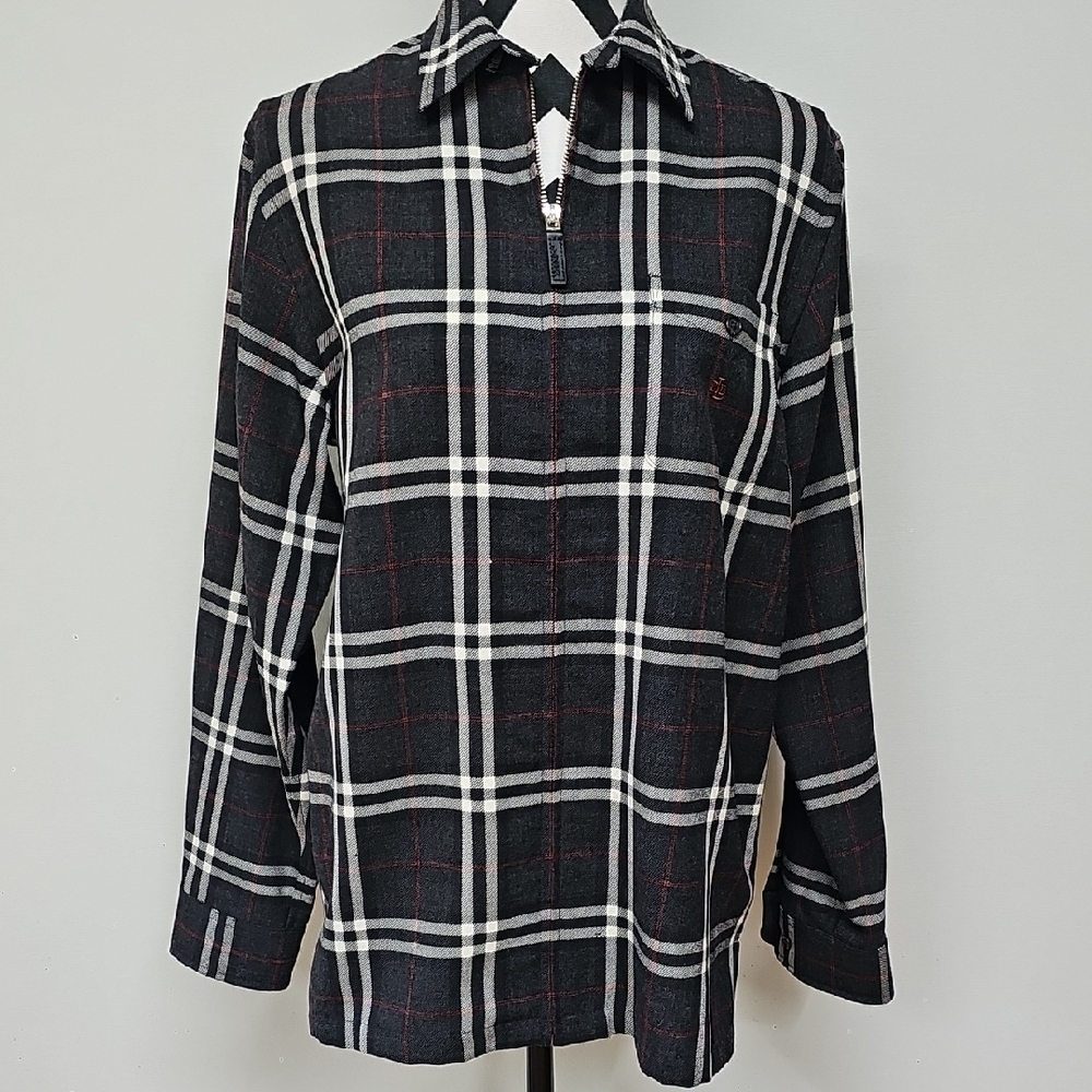 Vtg Lauren Ralph Lauren Black Red White Plaid Wool Zip Shacket Sz Medium